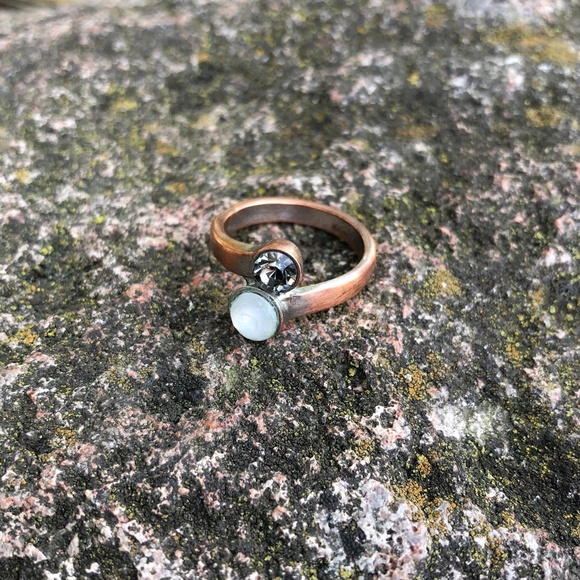 Vintage silvertone, copper and glass ring size 8 1/2 - Picture 1 of 7